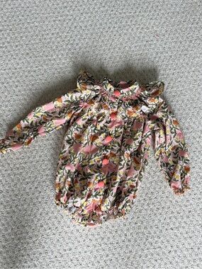 Floral Long-Sleeve Floral Baby Romper in Pink and Green